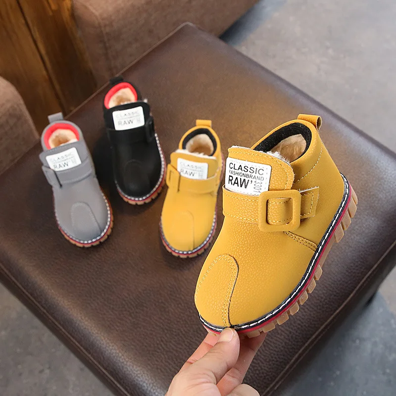 Лидер продаж; Детские ботинки из искусственной кожи с плюшевой подкладкой; Зимняя обувь для мальчиков и девочек