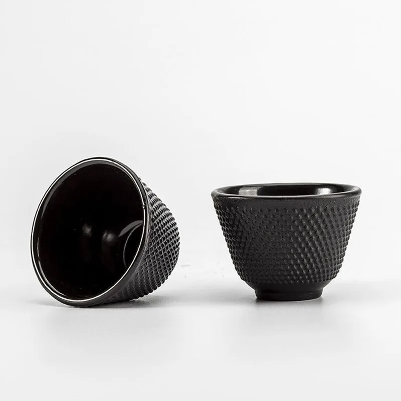 60/120ml Mini Vintage Home Outdoor Japanese Kung Fu Cast Iron Tea Cup and Saucer Set Teacup/Black Hobnai