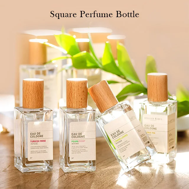 Vietnam Wholesale 100ml Vintage Luxury Refill Square Spray Perfume Bottles With Wooden Cap