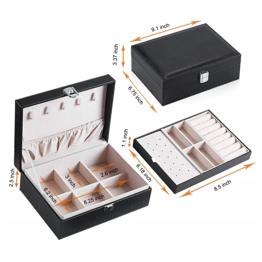 Lockable Leather 2 Layer Jewelry Holder Organizer Box Large Women Jewelry Storage Case for Ornament Accessories