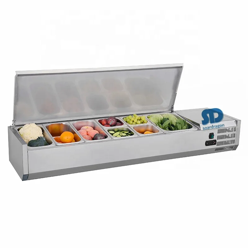 Soardragon Glass cover table salad bar refrigerator counter top salad fridge with G/N pans