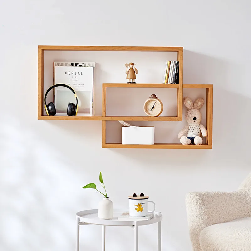 
Wholesale natural solid wood wall book shelf bathroom shelves 