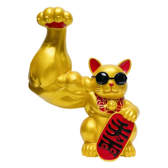 Large size 32cm Ceramic big Arm Muscle Strong  Lucky Cat  Opening Fortune cat maneki neko for business gift
