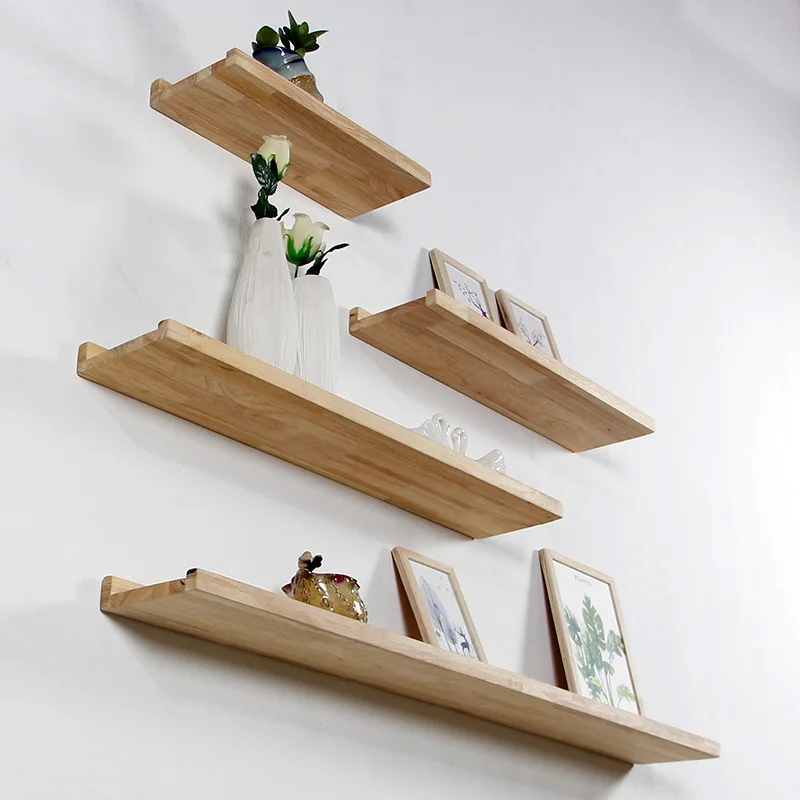 Floating Wall Shelf MDF I Shape Rustic Brown Display Storage Wall Mounted Bookshelf Wooden Floating Shelves