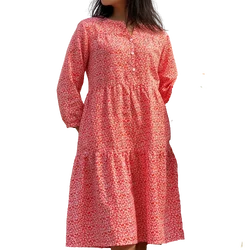 Custom Design Beautiful Red Print Full Sleeve 100% Cotton Gift Female Dress