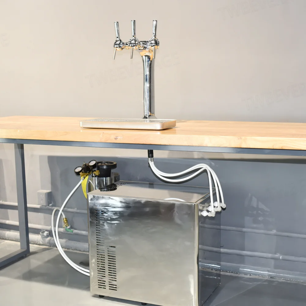 Under counter sparking water machine with 3 taps and stainless steel drip tray to dispense soda water