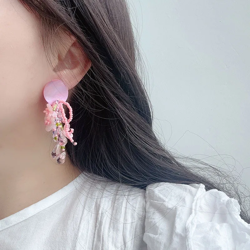 YANYE 3 Colors Original Oil Painting Back Garden Series Shell Tassel Earrings Pure Handmade Crystal Beaded Flower Earrings