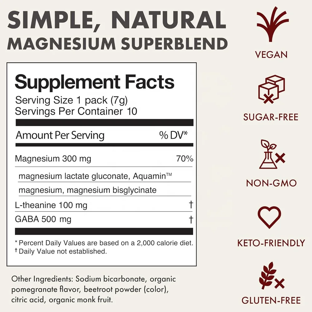 Tasty and Convenient Magnesium Powder Supplement Drink Mix with All Natural Magnesium Glycinate and L Theanine