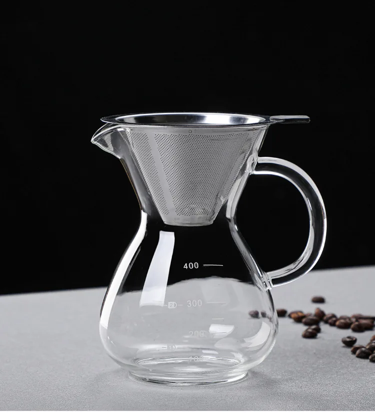 Factory Handmade Transparent Pour Over Coffee Pot Heat Resistance Glass Coffee Maker