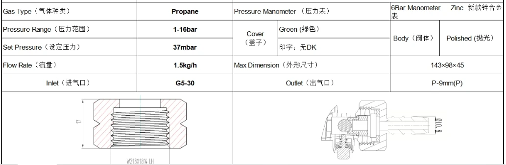 Russian market Gas Propane pressure Regulator With Pressure Manometer