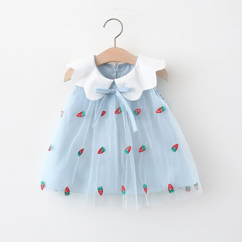 Baby Vest Sleeveless Summer Kiddie Princess Skirt With Strawberry Gauze Beautiful Dress