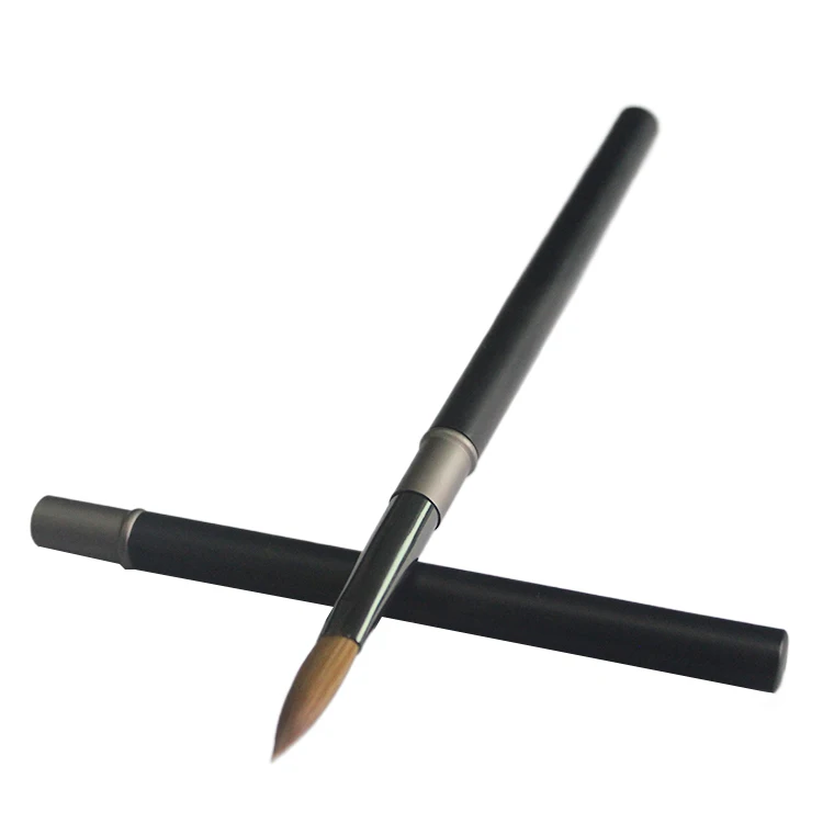 Top Quality 100% Kolinsky hair Nail Art Brush Matte Black Metal Hand Crimped Round Kolinsky Nail Brush For manicure brush powder