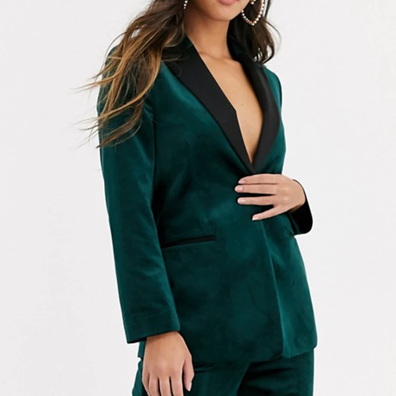 High quality fit fashion sexy forest green fashion velvet women blazer
