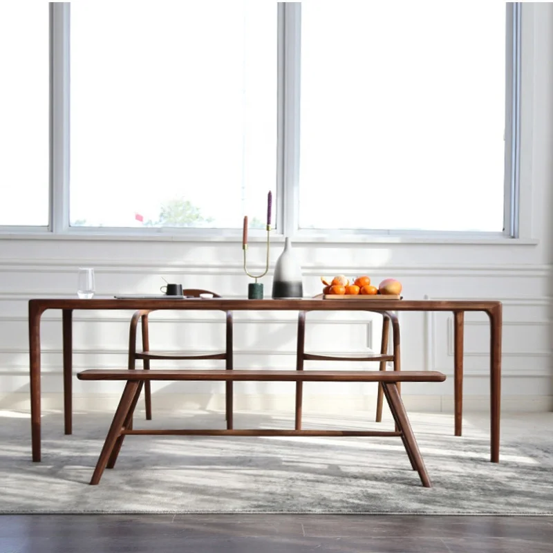 Modern Simple Design American Walnut Color Rectamgle Solid Wood Dinning Table Set 6 Seater