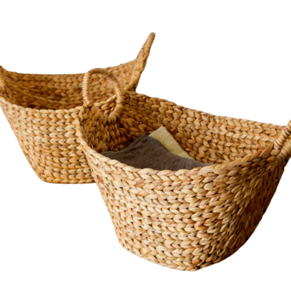 OEM ODM Wholesale Handmade Wicker Boat-Shaped Water Hyacinth Basket Natural Color Ready To Ship From Viet Nam