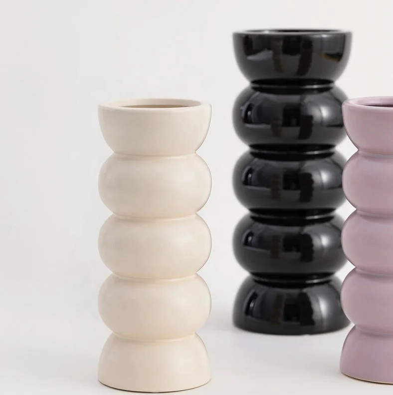 2024 Minimalist Cream White Small Tall Circle Round Cylinder Floral Porcelain and Ceramic Vases