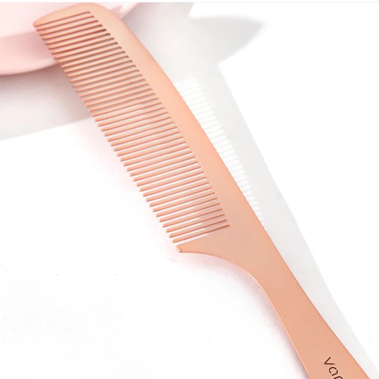 Hot sale rose gold metal stainless steel hair comb portable salon hairdressing comb