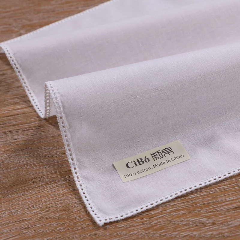 C005:  White cotton picot lace handkerchief straight edge women/ladies wedding blank hankies
