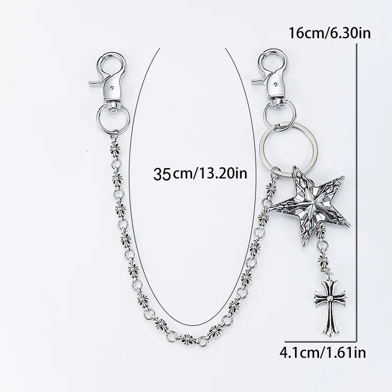 Pants Chain for Men Women Halloween Costumes Big Star with Cross Jeans Chains Goth Accessories Punk Hip Hop Wallet Chain Silver