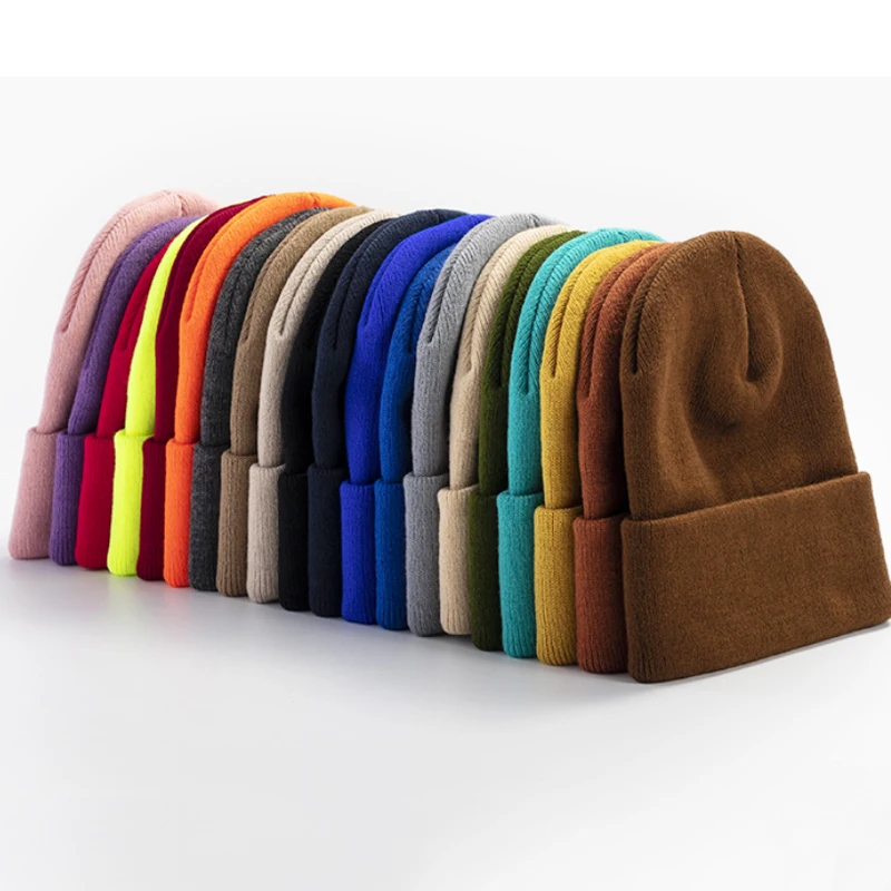 custom wholesale leather patch beanies, mens knitting winter hat