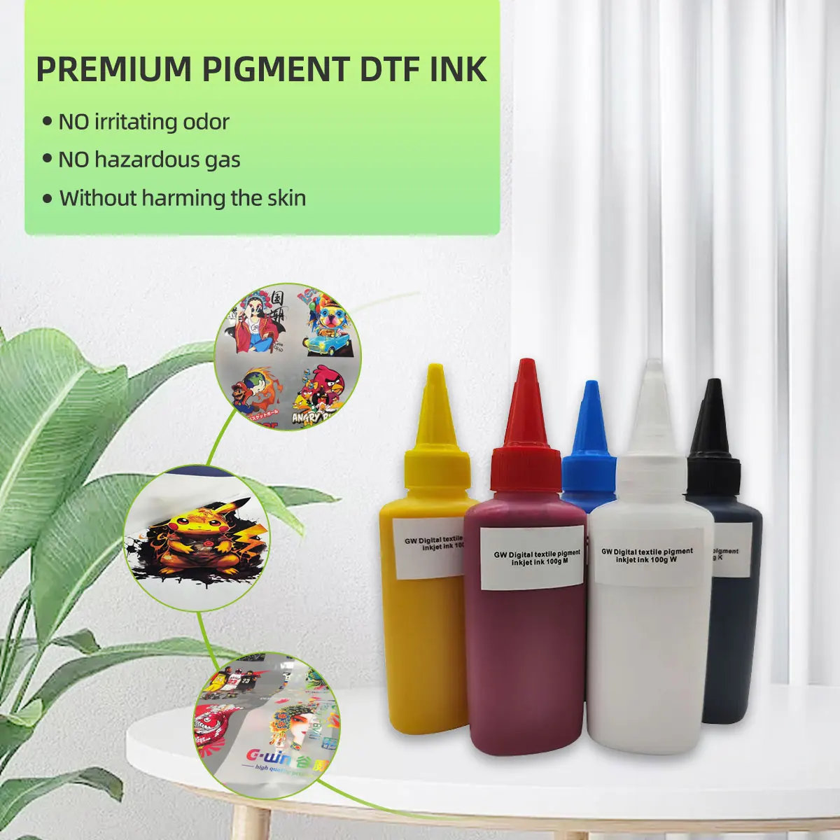 Gwin DTF Pigment Ink for EPSON DX5/7/5113/4720/XP600/I3200 Desktop Printers for All All Epson with CMYK White Colors