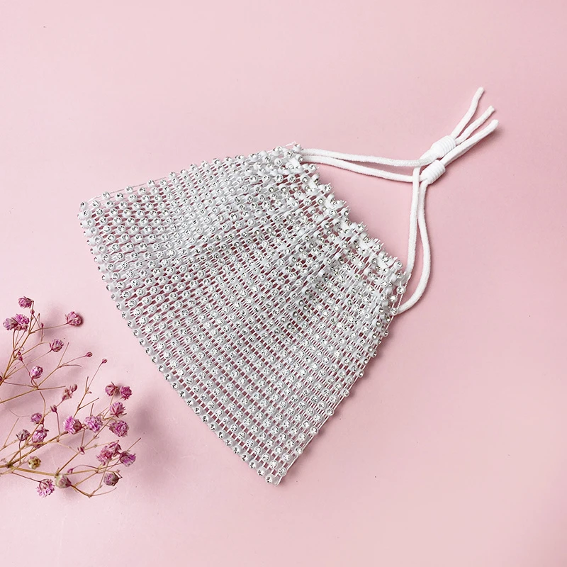 Wholesale New Design elastic Crystal rhinestone mesh Facemask Crystal Rhinestone Face Masking For Party Colorful Masking