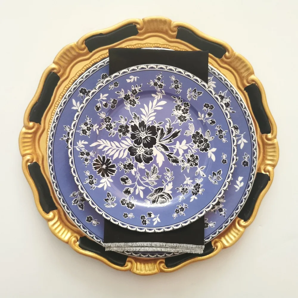 INT Tableware wholesale white and blue plate table setting cheap bone china ceramic porcelain plates for restaurant