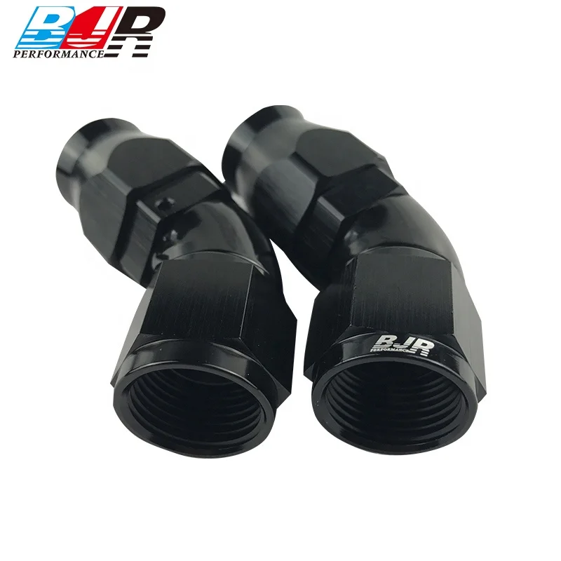BJR  45 Degree Aluminum Female AN Thread to AN Fuel Oil PTFE Hose Line  Full Flow AN Fittings