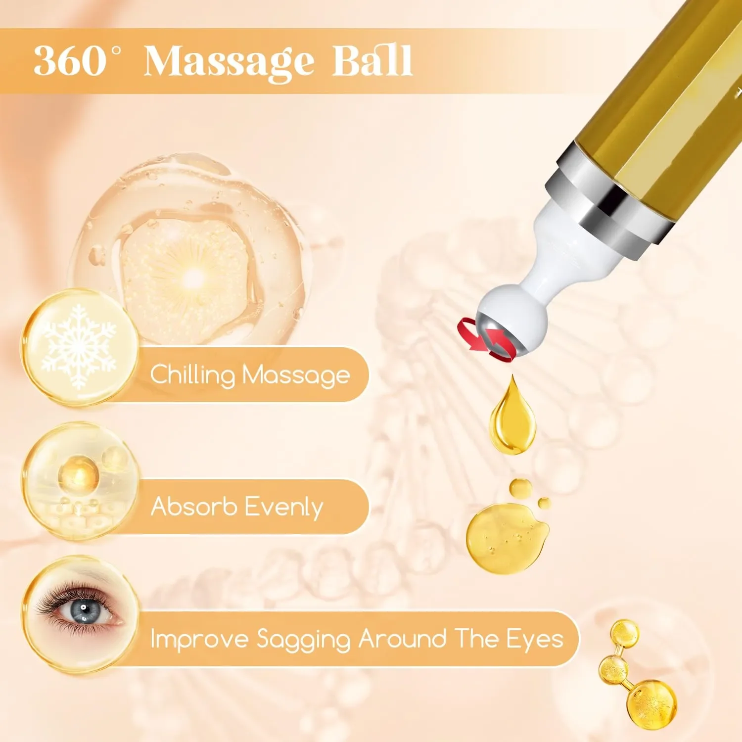 skincare 360 Roller with Massage Ball Caffeine and Yeast Under Eye Roller for Dark Circles Puffiness Bags Retinol Eye Serum