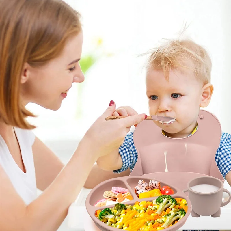 BPA Free Waterproof Silicone Baby Bib With with Food Catcher Silicone Baby Apron Bib