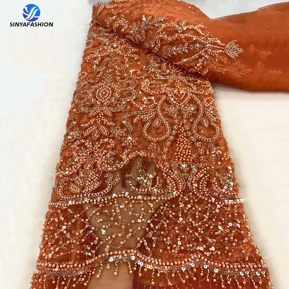 Sinya Various Colors Luxury Sequins Pearls French Wedding Bridal Embroidered Heavy Beaded Lace Fabric For African Dress