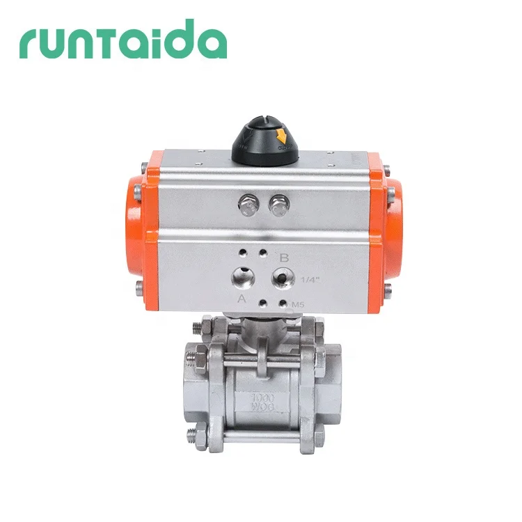 4 inch 2way 3pcs 3 piece stainless steel 304 cf8 threaded pneumatic actuator ball valve