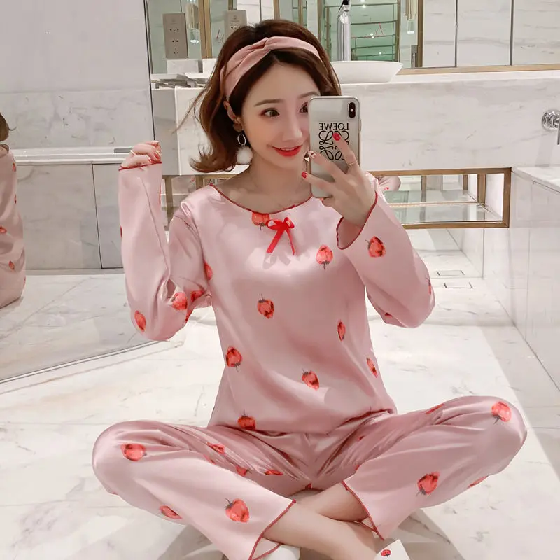 
Cheap Silk Pajama Set Sexy Sleepwear Night Shirt For Sleeping Homewear Pyjamas Women Pijamas De Invierno Piyama Wanita Murah 