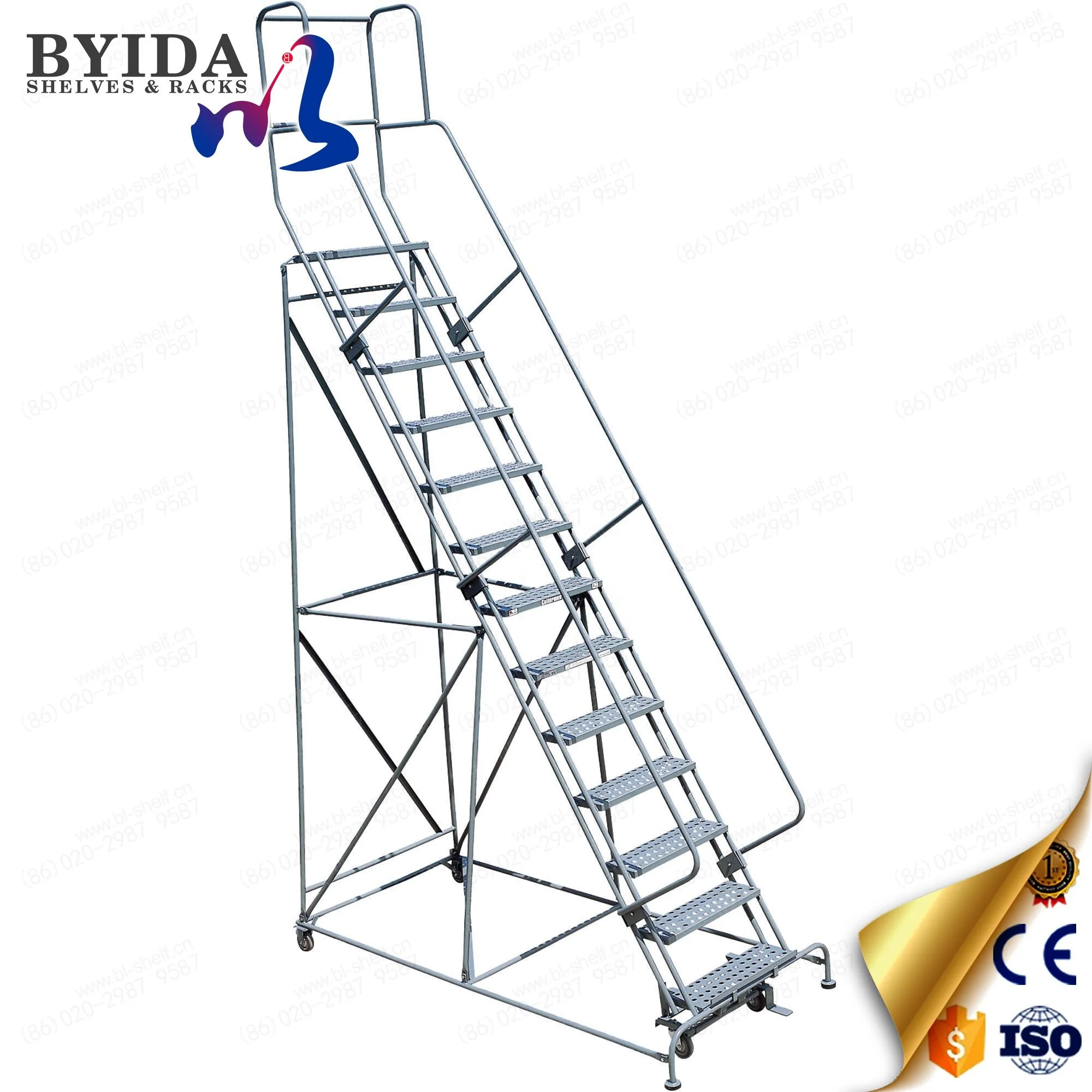 best design China Warehouse Storage Handcart ladder warehouse rolling ladder warehouse ladder with platform