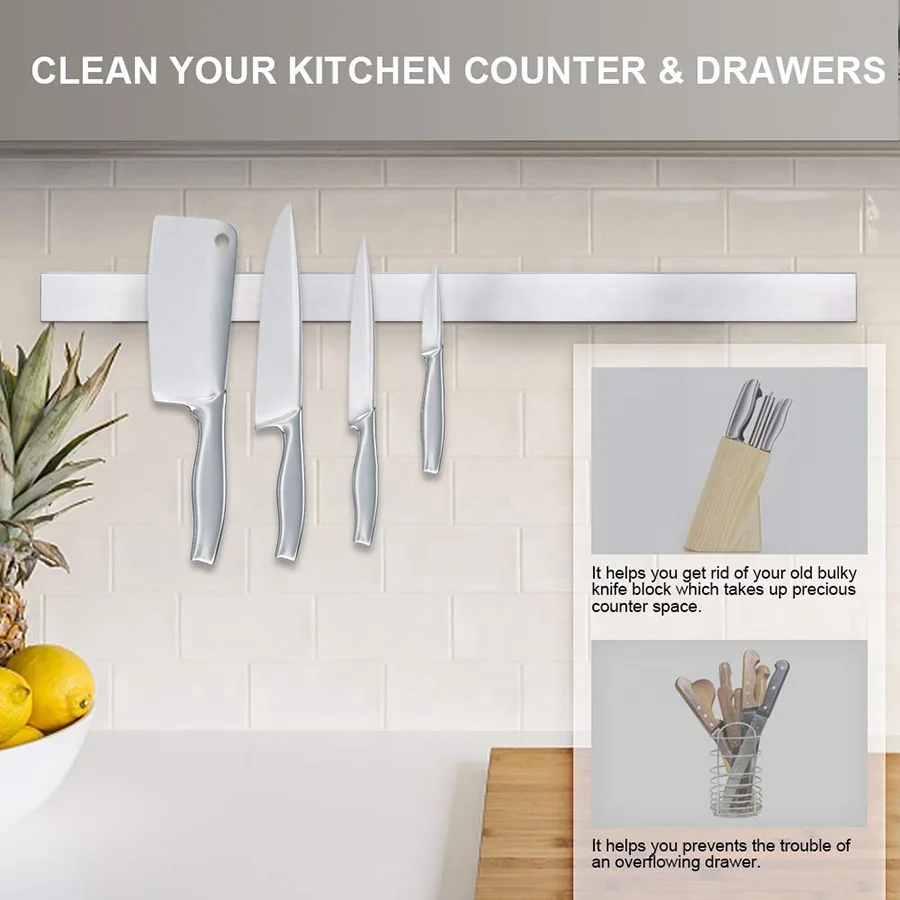 Hot sale kitchen storage magnet wall magnetic knife holder 8'-24 inch stainless steel magnetic knife knife strip rack  holder