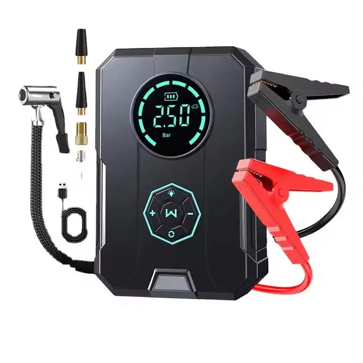New Design Air inflator with 6000mAh Emergency Starter Power Supply Inflation Air Pump Integrated Machine