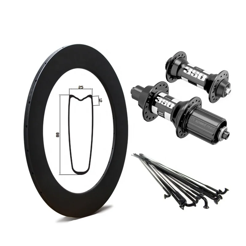 GoFast Carbon Fiber 700c Wheels Sapim Spoke Carbon Rim Brake Wheels 25mm Width 88mm Depth Carbon Fiber Racing Wheels For Road