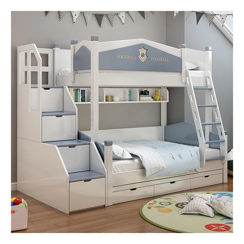 Детская двухъярусная кровать, мебель для спальни, деревянная кровать с лестницами и ящиками