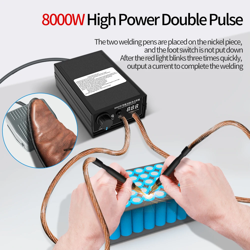 Spot Welder 8000W High Power Handheld Spot Welding Machine Portable 0-800A Current Adjustable Welders for 18650 Battery