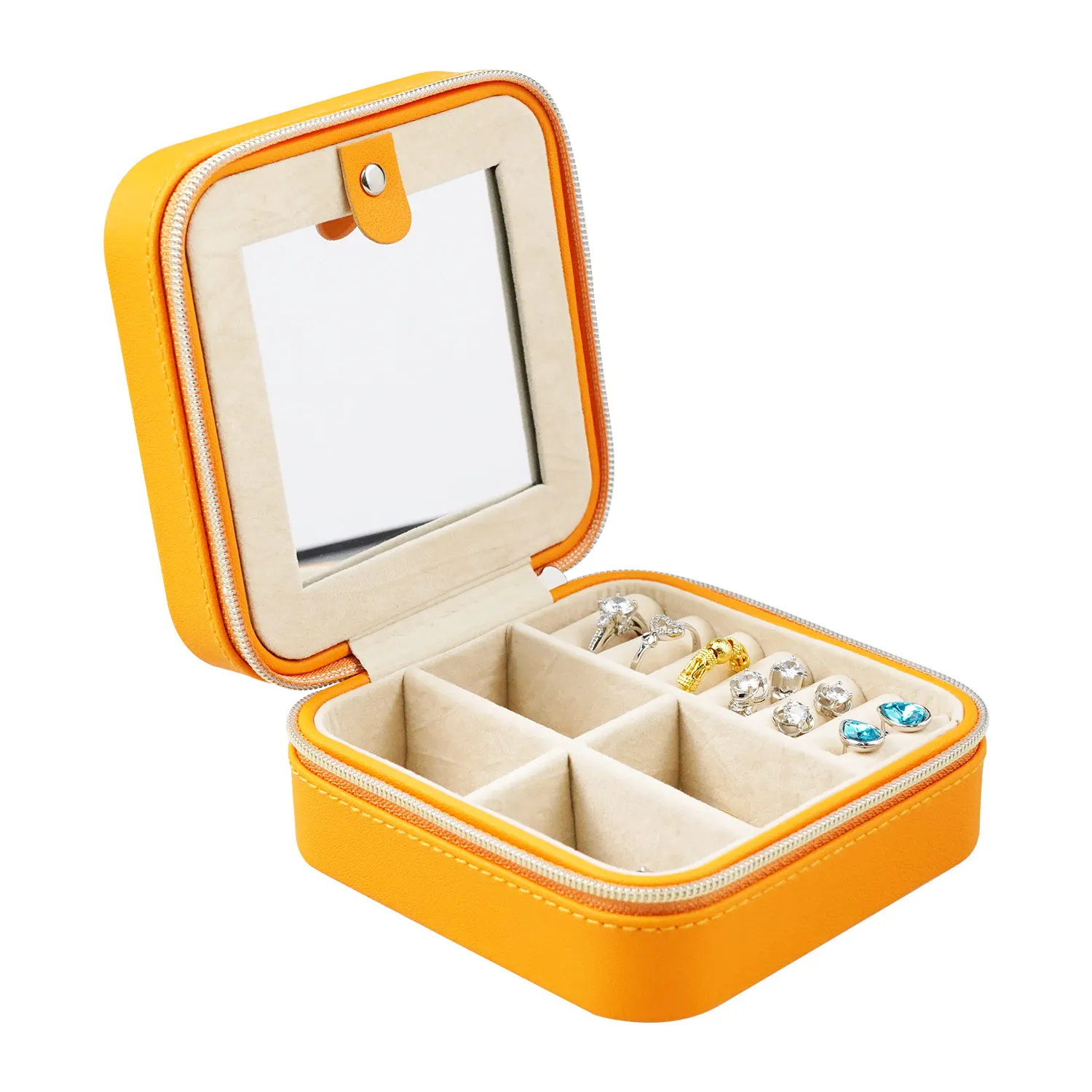Custom Logo Luxury Travel Portable Small Earring Ring Jewelry Box Jewellery White Pu Leather Organizer Storage Packaging Box