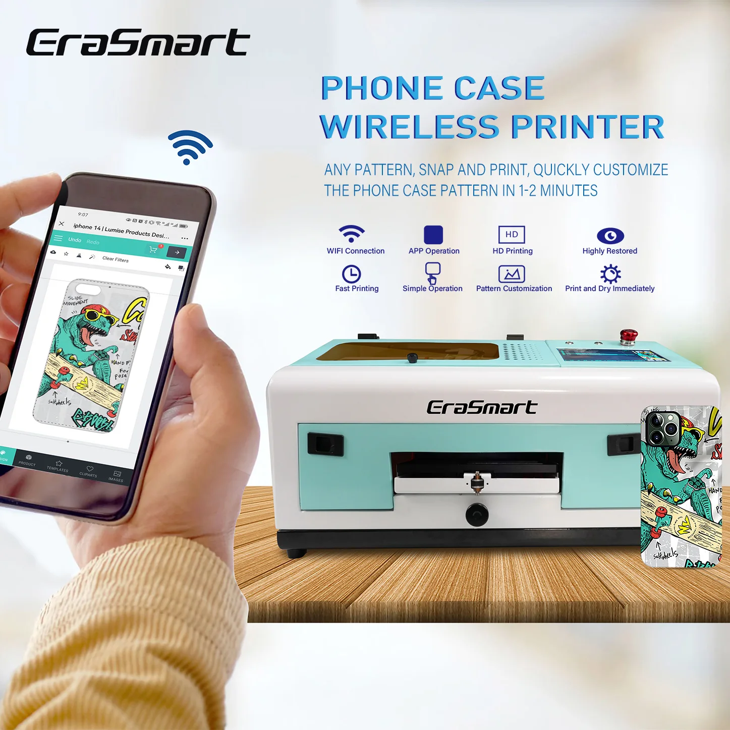 2024 Erasmart OEM ODM A3 dtf portable fabric textile printer wifi Phone Case Wireless Printer machines for small businesses