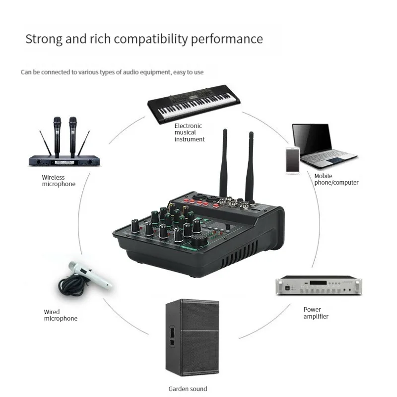 TEBO Customize Best price 4 channels  audio mixer dj control with UHF wireless microphone