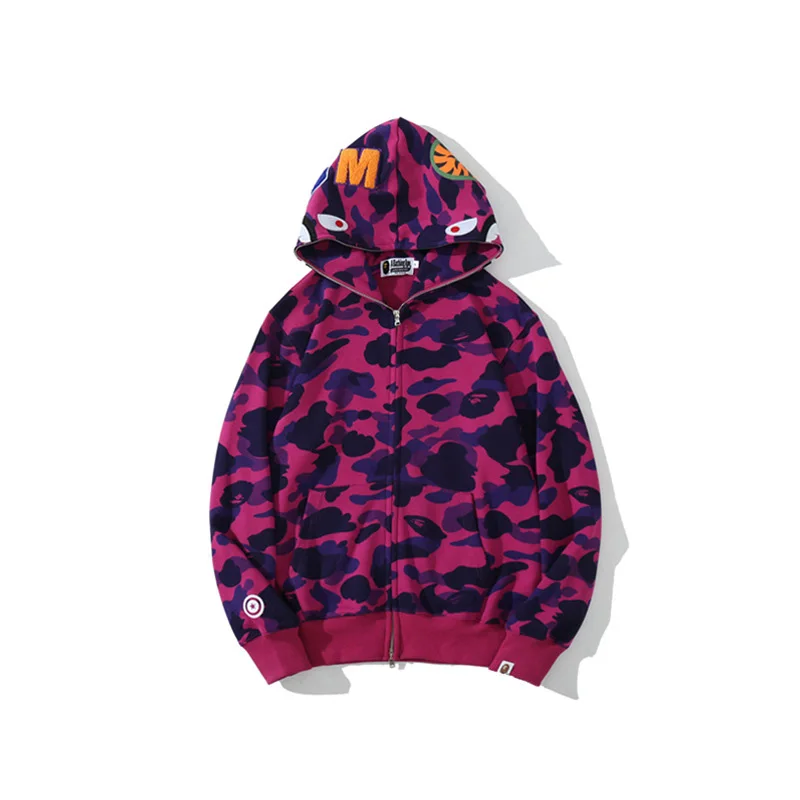 100% Cotton High Quality Bathing Ape Shark Camo Zip Streetwear Unisex Men Women Bapees Hoodie Jacket for Autumn