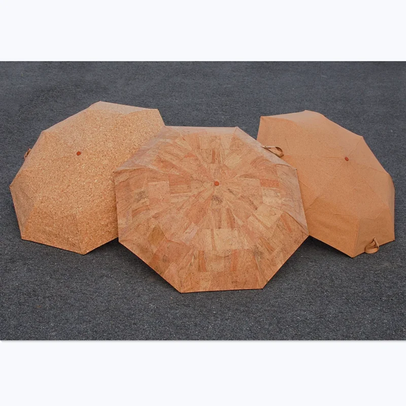 
Wholesale Parasol and Rain Folding Natural Cork Fabric Umbrella for Women and Man 