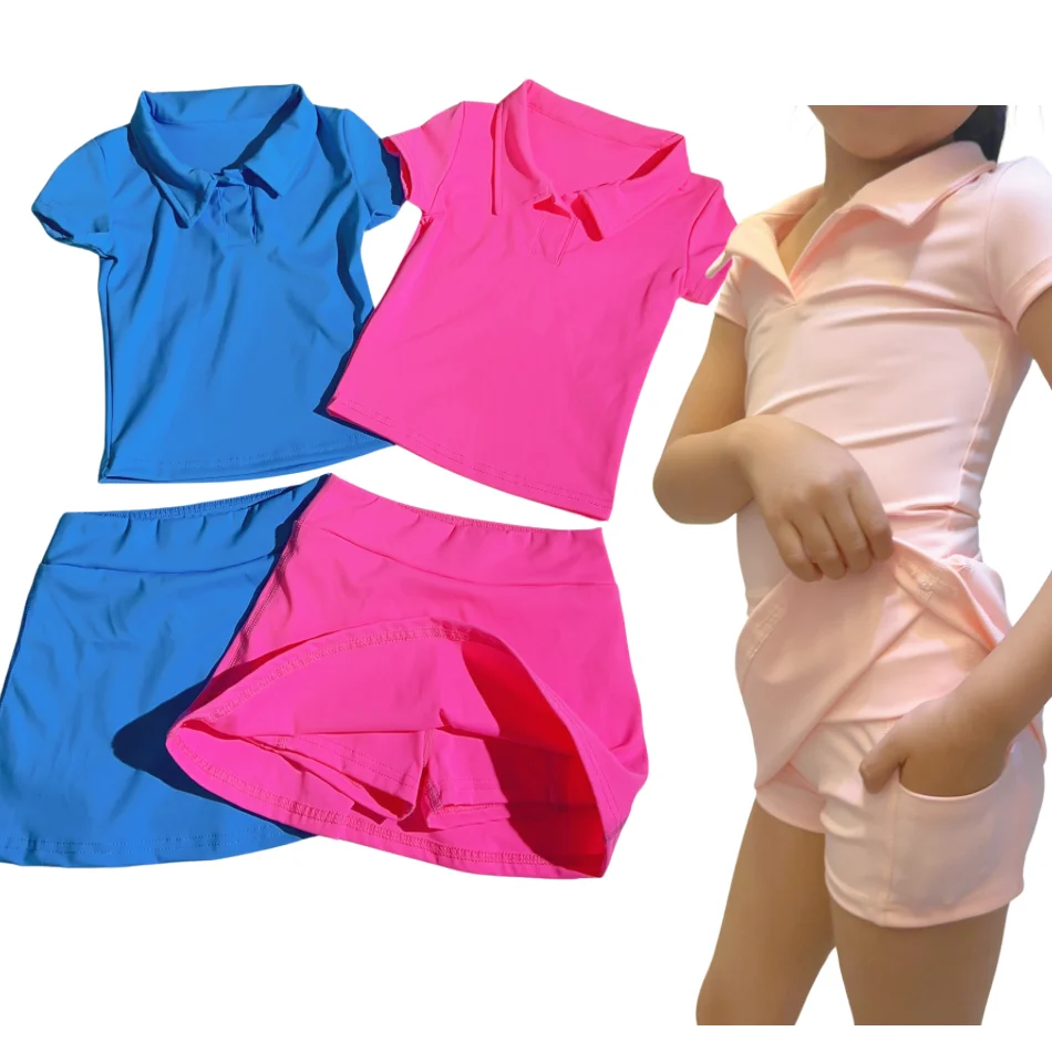 wholesale 2024 fashion summer sport outfits cotton knit kids girls beach tennis skirt sets