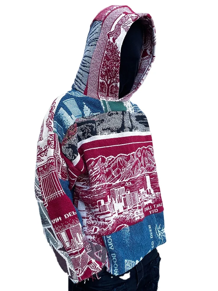 Custom Baggy Loose Fit Cargo Stacked Men Woven Blanket Tapestry Pants Men Trousers