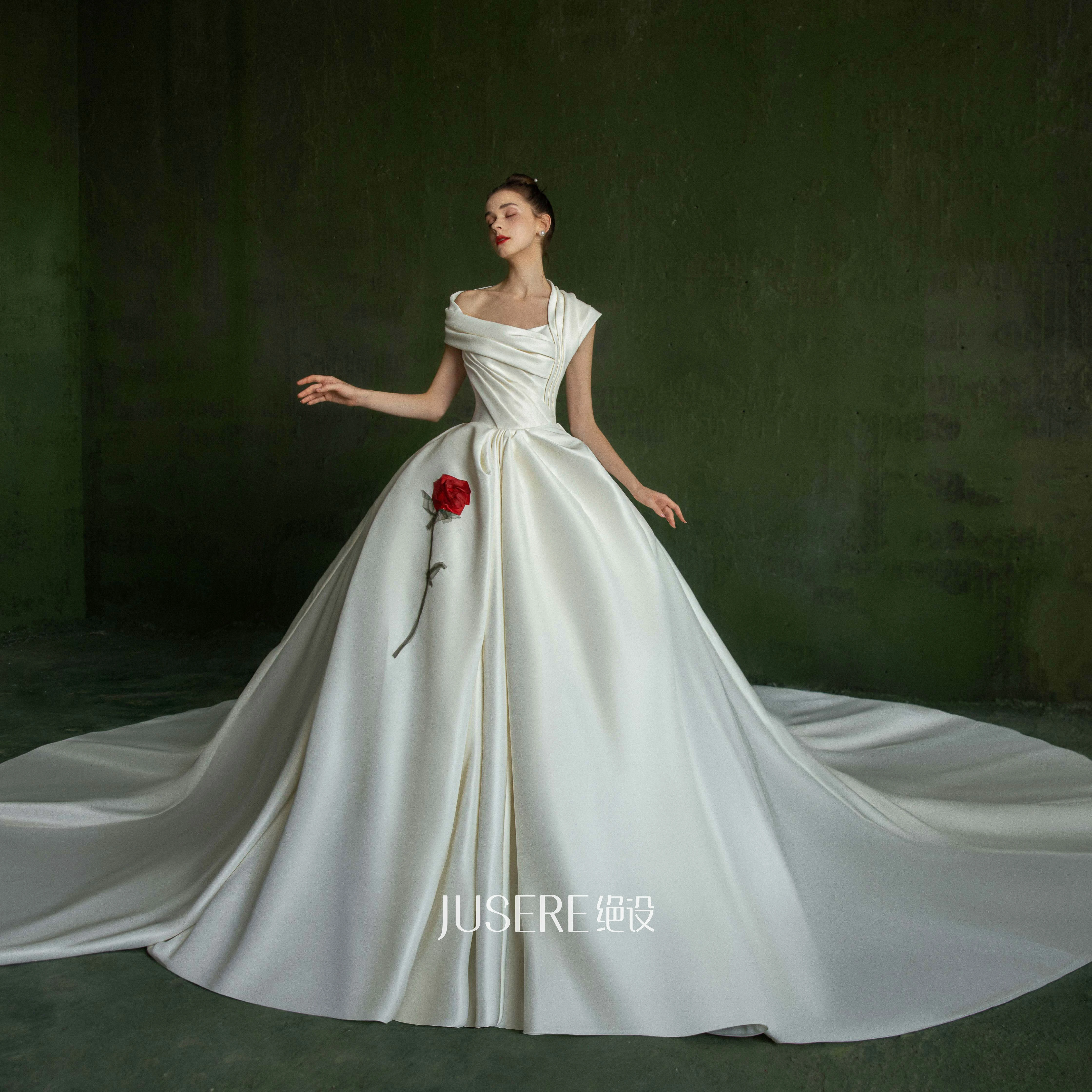 Новая коллекция уникальное свадебное платье трапециевидной формы с открытыми плечами и 3D розовыми цветами элегантное атласное