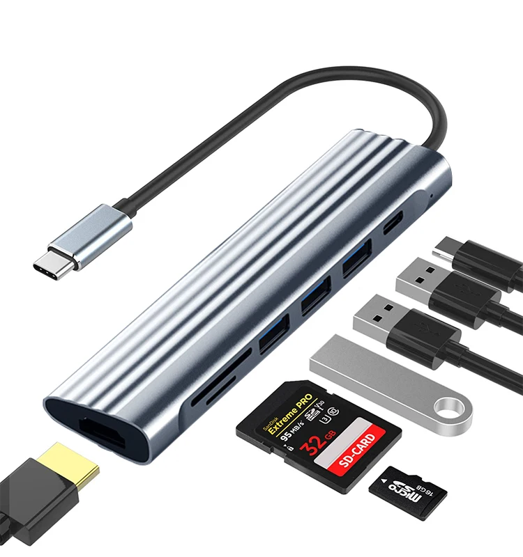 7 in 1 EN Port Led Desktop High Speed 7port Splitter PC Usb3.0 Por Adapter Docking Station 3.0 Usb Hub in Desk