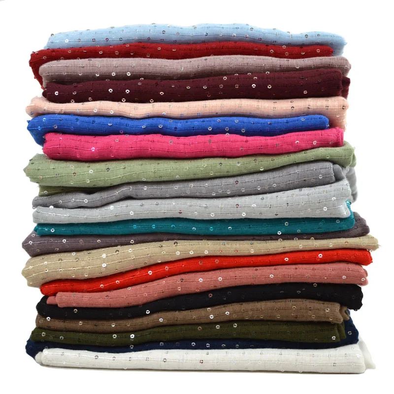 Promotional multi color women sequined scarf muslim hijab cotton scarves