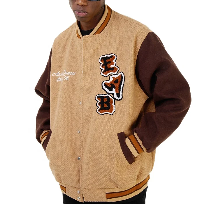 Finch Garment Custom double color patchwork patch embroidered college bomber flight letterman varsity jacket for men